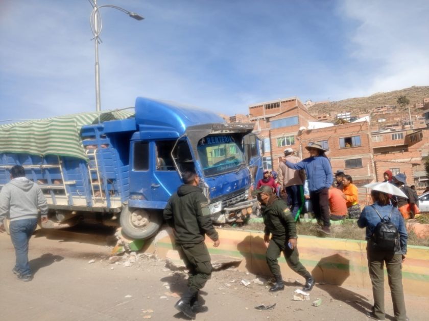 Camión cargado de cerdos protagoniza aparatoso accidente en la ciudad de Potosí