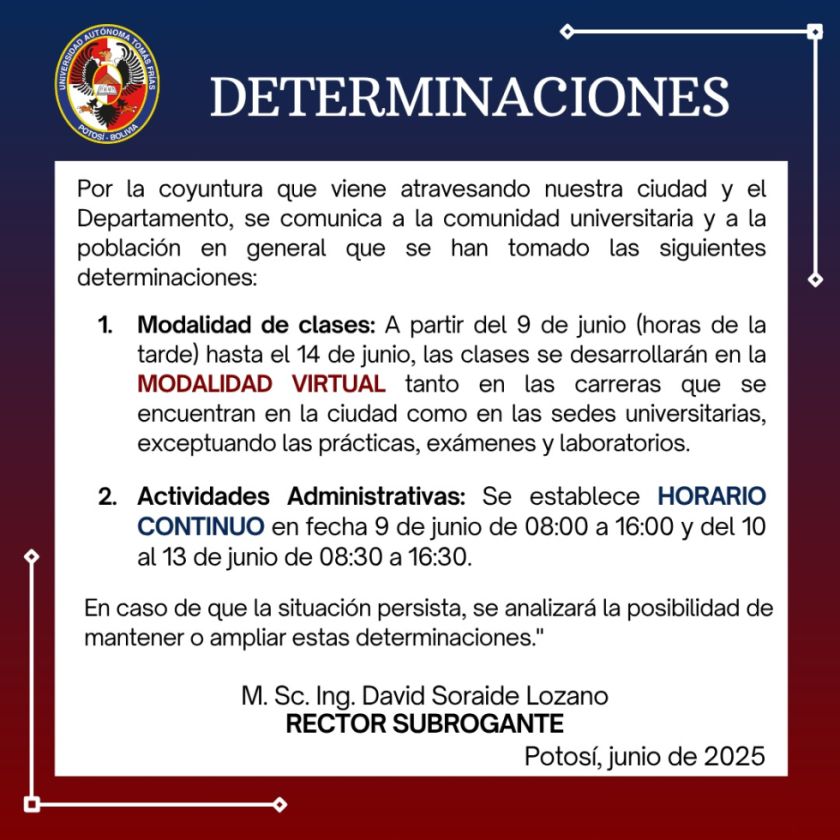 La UATF migra a las clases virtuales desde esta tarde 