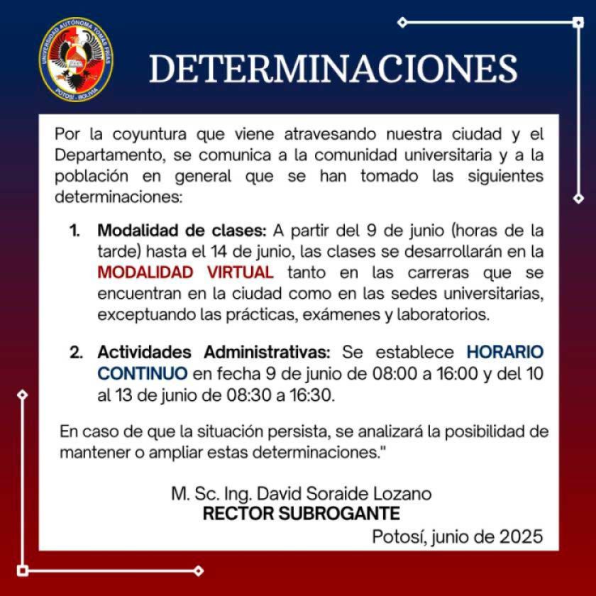 UATF aplica virtualidad y horario continuo ante crisis energética