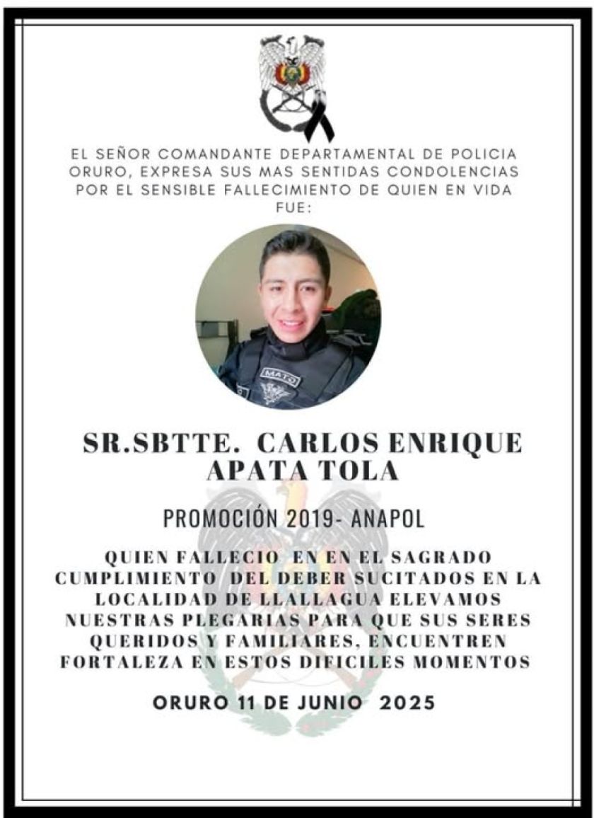 URGENTE: Se reporta la muerte de un segundo policía por disparos de bloqueadores de Llallagua