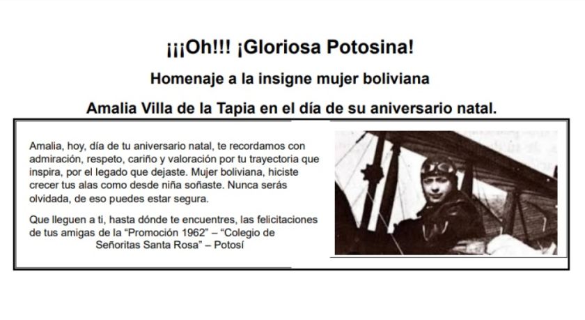 Amalia Villa de la Tapia: valerosa primera aviadora boliviana
