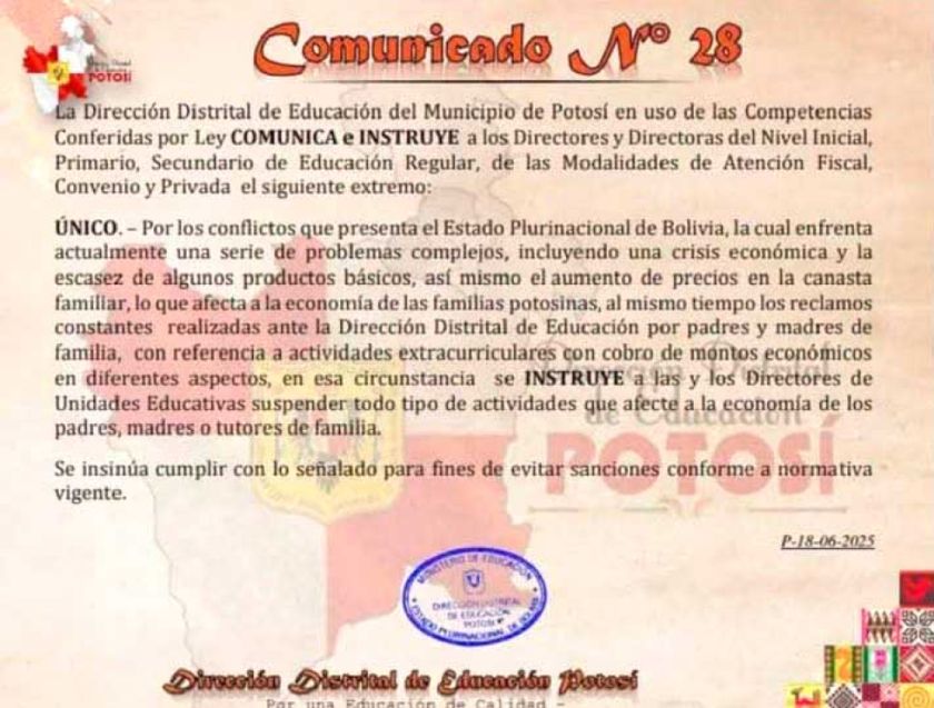 Dirección distrital instruye suspender actividades que generen gastos