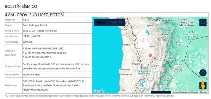 Potosí continúa como  una región con mayor  actividad sísmica