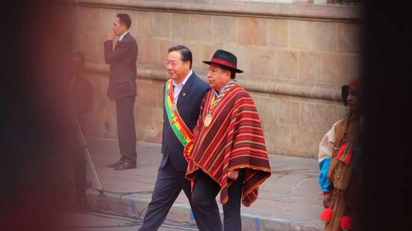 Luis Arce y David Choquehuanca asisten a sus últimos actos del 6 de Agosto como mandatarios