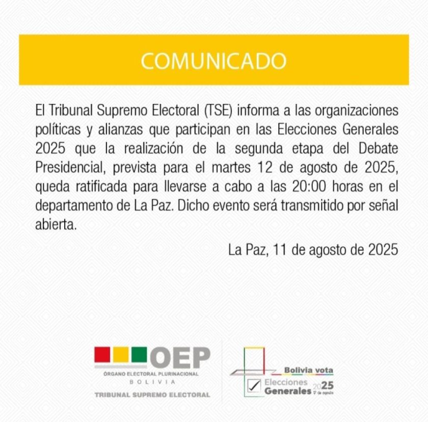 El TSE confirma realización del Debate Presidencial pese a ausencia de algunos candidatos