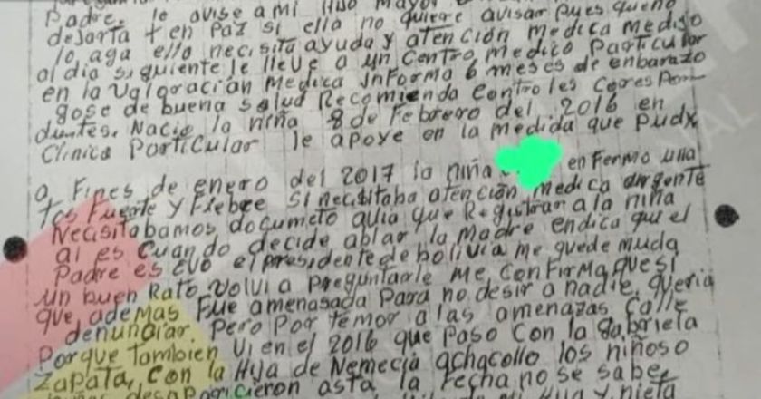 Revelan carta de la madre de Cindy; relata cómo descubrió que Evo Morales era el padre de su nieta