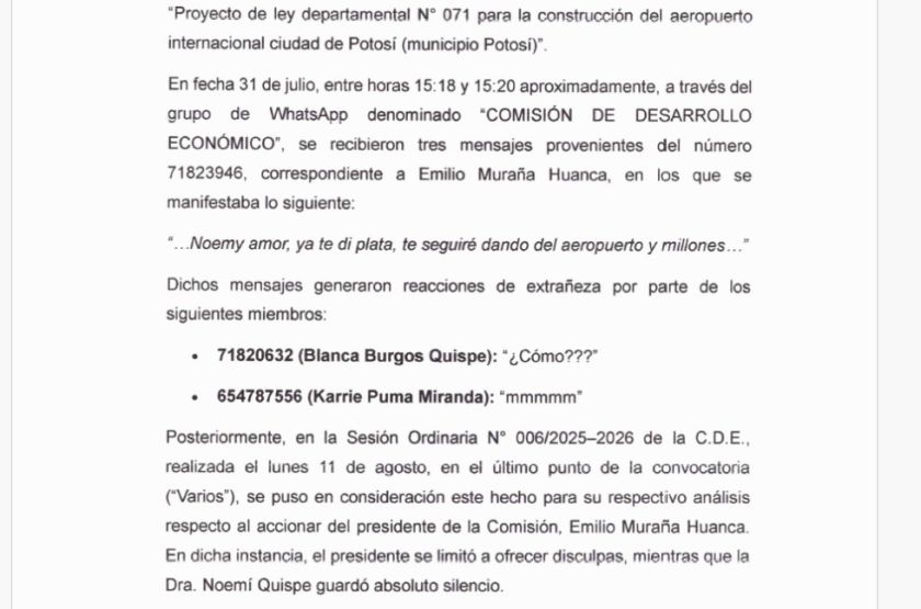 ¿Qué dice el mensaje de WhatsApp que compromete a un asambleísta?