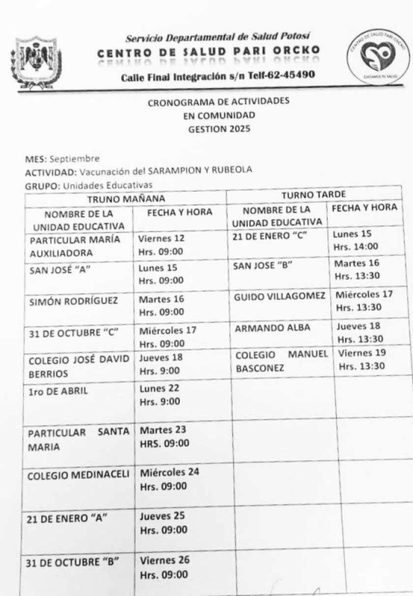 Sarampión: Brigadas de salud irán a las escuelas a vacunar 