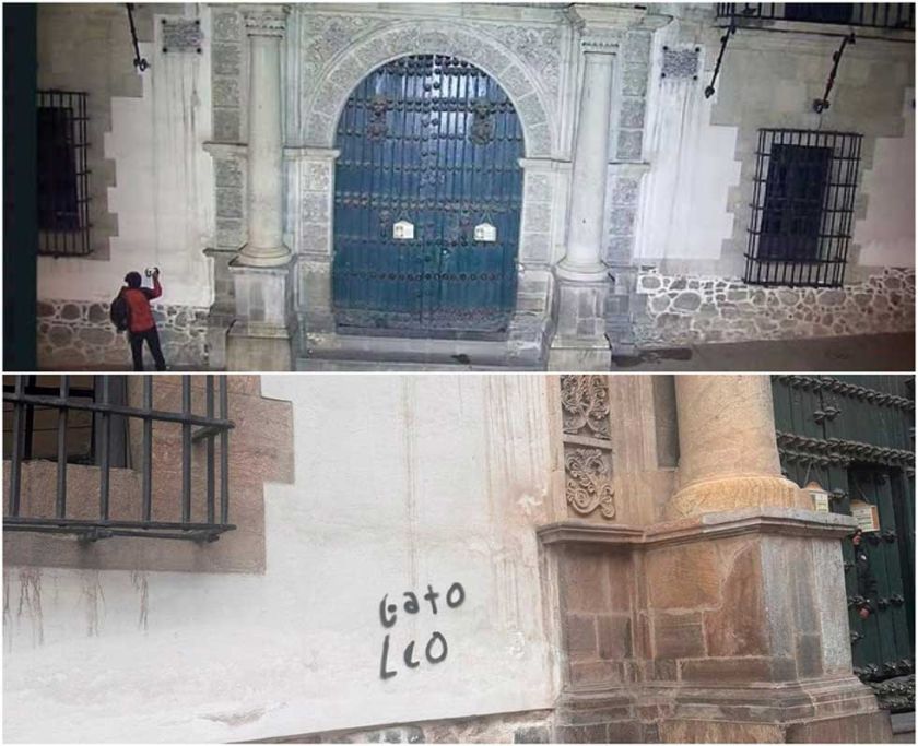 Formalizan denuncia por un graffiti en la Casa de Moneda