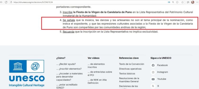 La Unesco no reconoció danzas al inscribir a la festividad de Puno en la lista del patrimonio inmaterial
