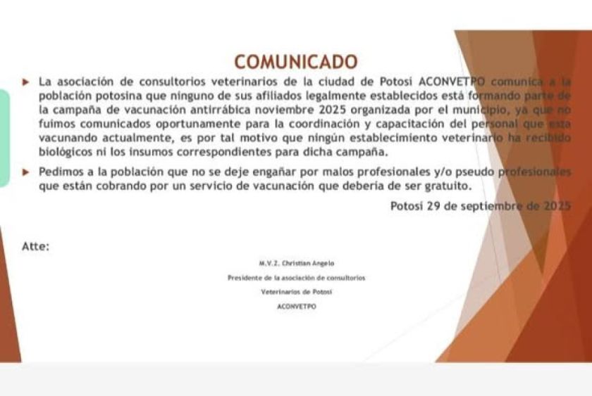 Colegio de Veterinarios pide al Centro de Zoonosis habilitar consultas de urgencias tras vacuna