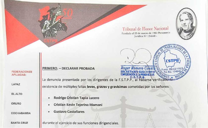 Tribunal de la Prensa expulsa a tres informadores de Potosí