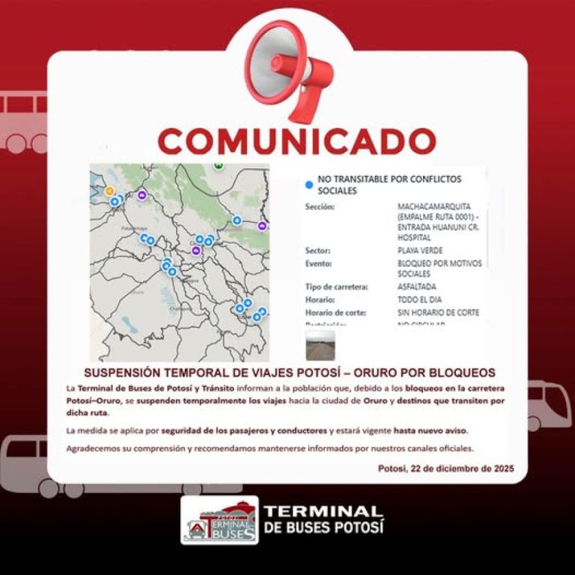 Terminal de Buses de Potosí solo autoriza viajes a Sucre y Villazón