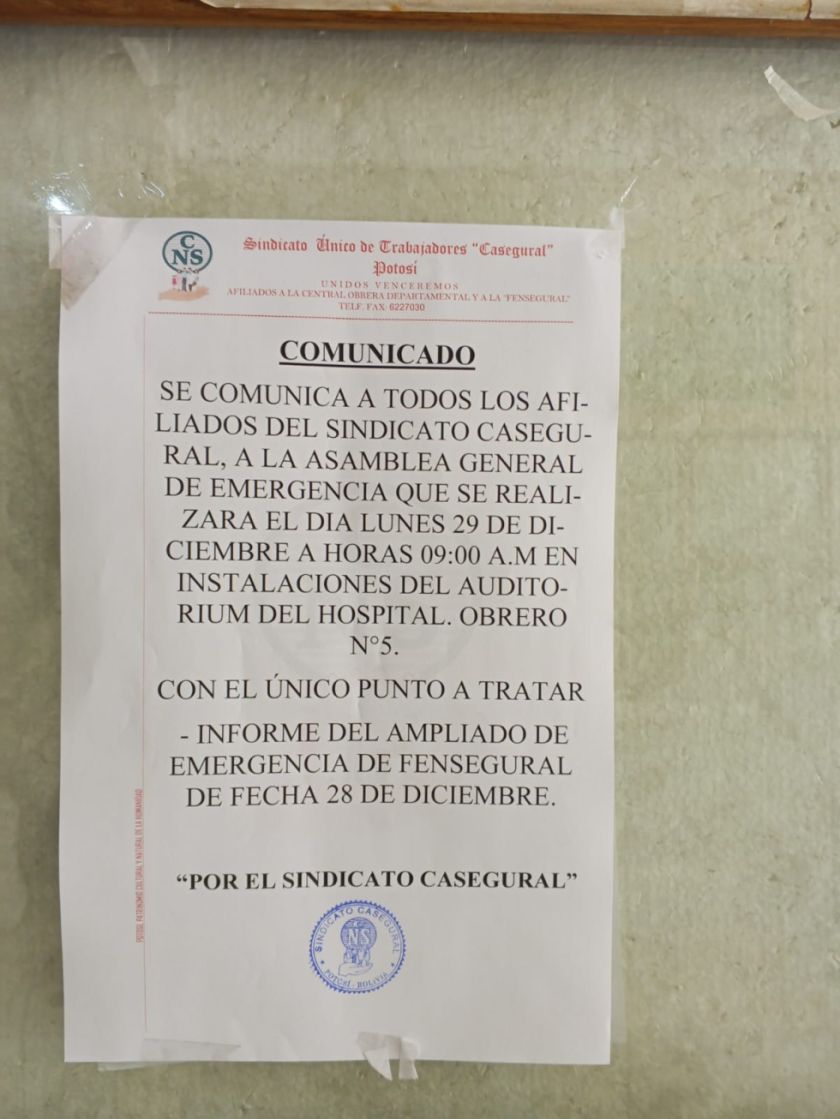 CNS en Potosí acata paro de la COB