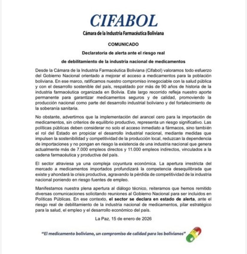 Industria farmacéutica en alerta: rechaza ‘arancel cero’ para medicamentos importados
