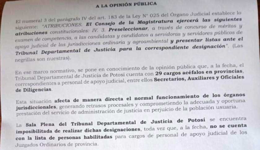Tribunal de Justicia tiene  acefalías desde el 2024  