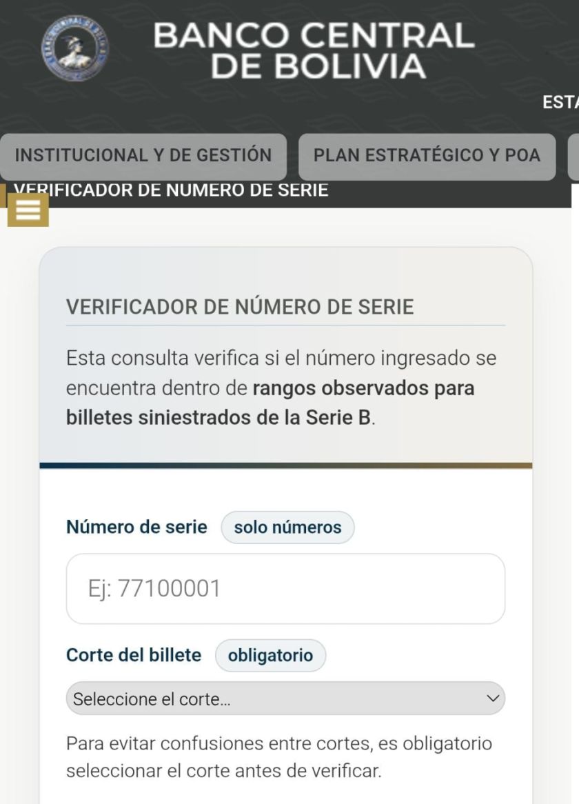BCB habilita plataforma para verificar si billetes de la Serie B tienen valor legal
