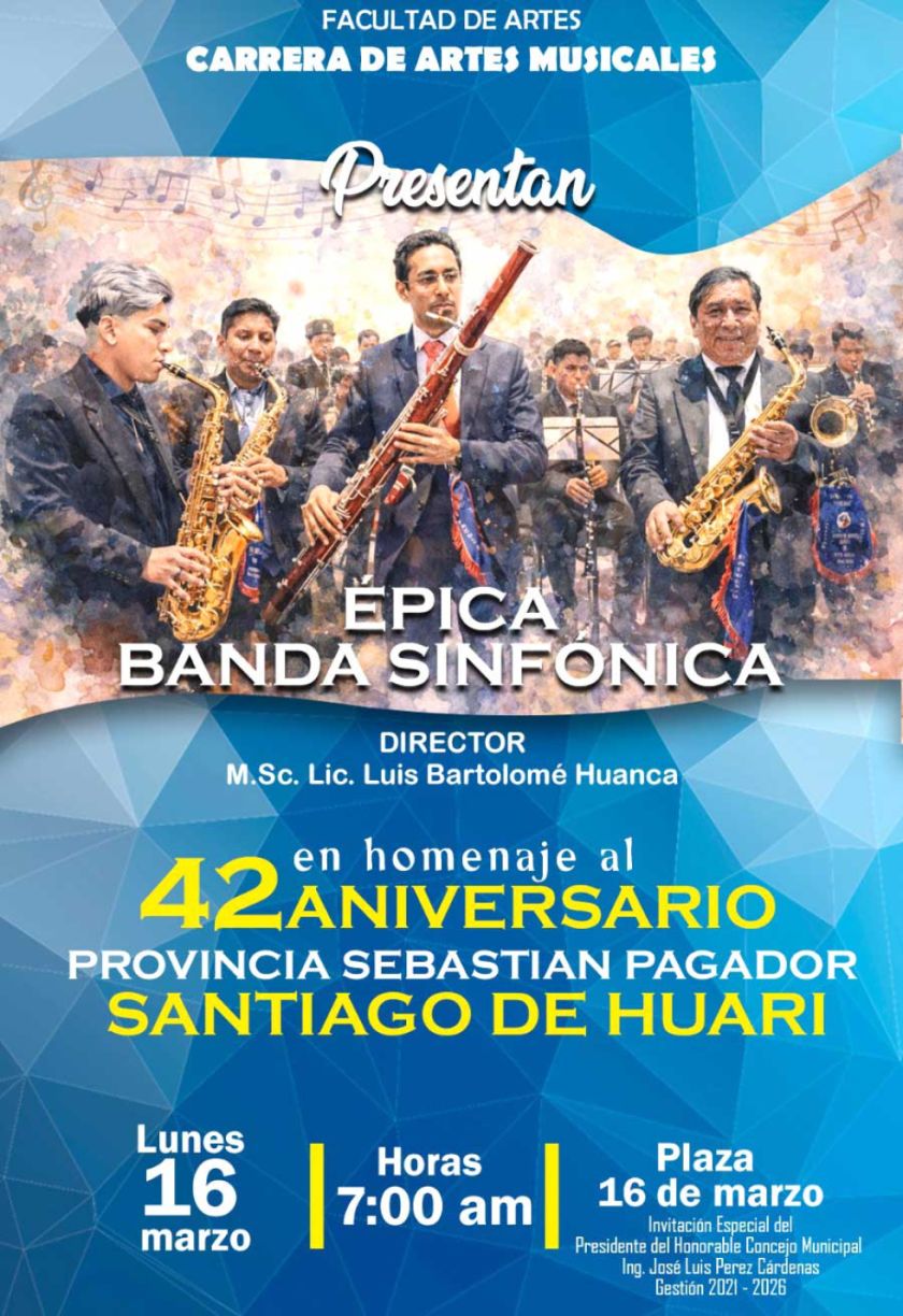 La banda sinfónica de la UATF hoy se  presenta en Oruro