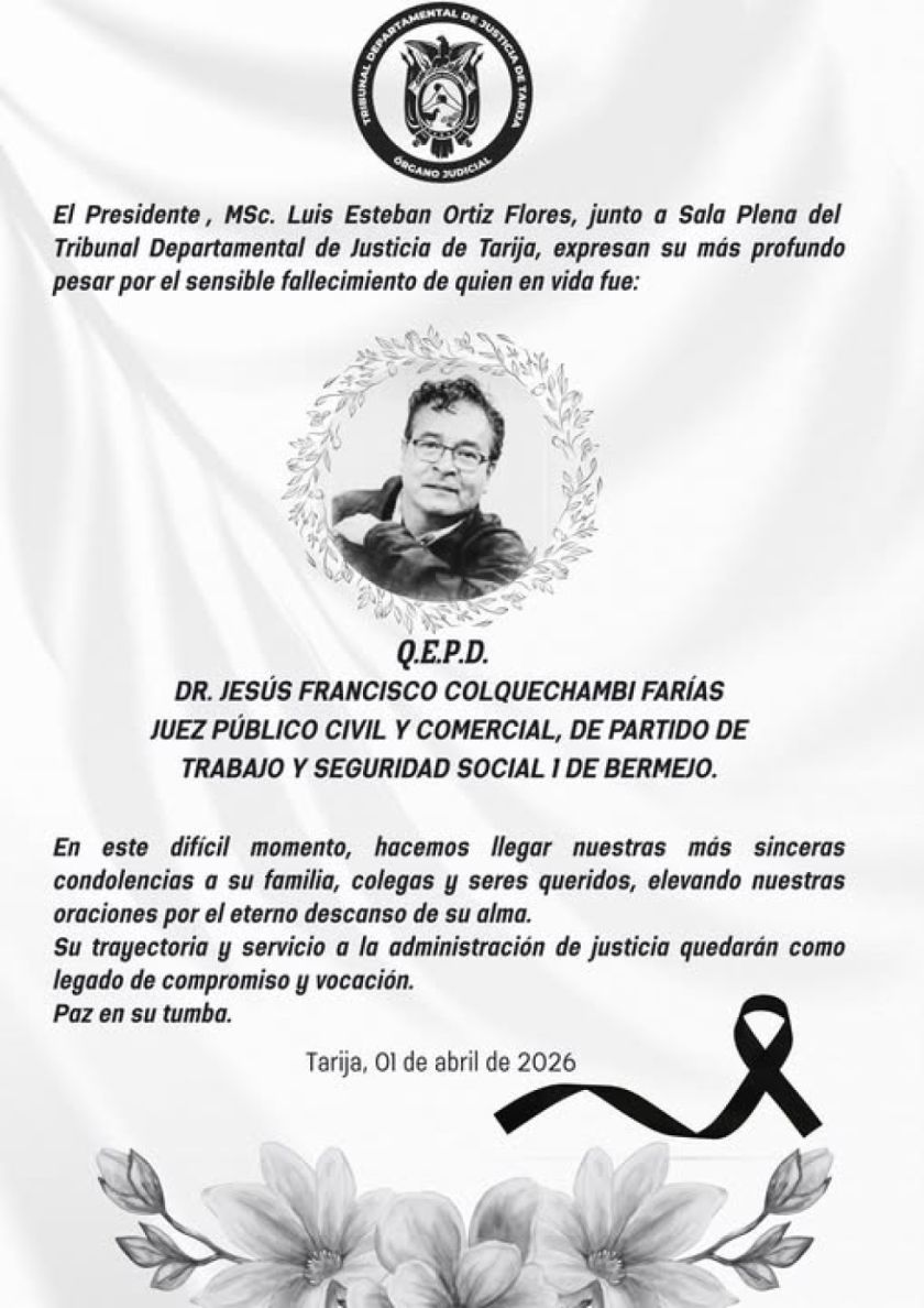 Tarija: Fallece juez cesado mientras estaba en la UTI