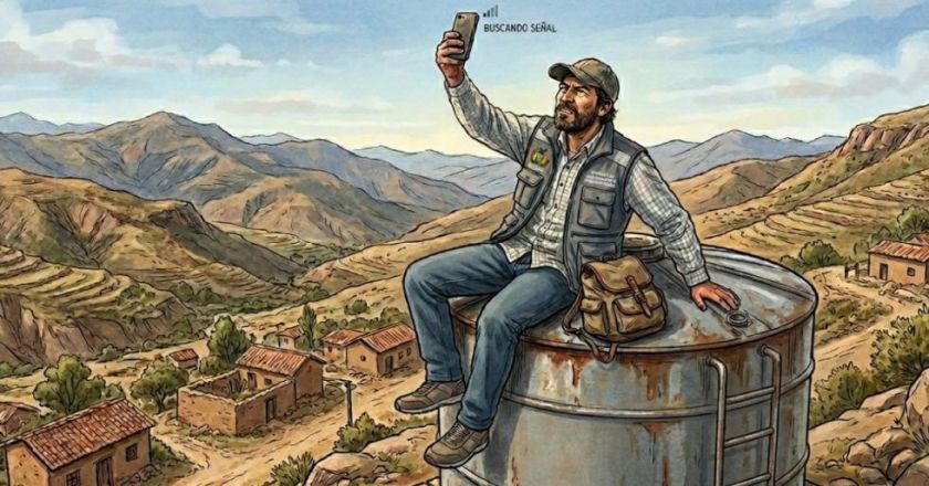Un operador del Sirepre tuvo que buscar señal sobre un tanque de agua para enviar las actas