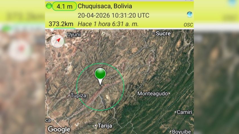 Chuquisaca: Registran sismo de magnitud 4,1 en la provincia Nor Cinti