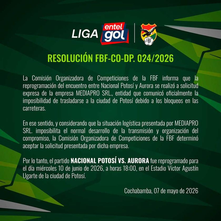 Difieren el partido entre Aurora y Nacional Potosí 