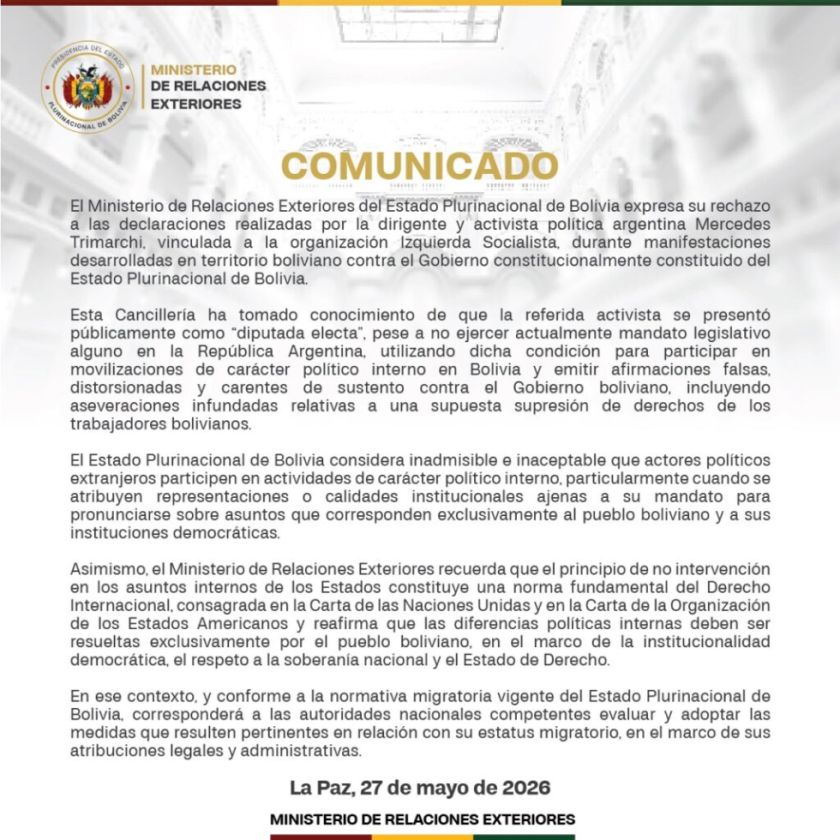 Gobierno rechaza declaraciones de activista argentina quien ya se fue del país
