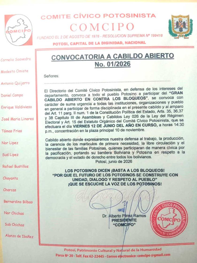 Potosí va a cabildo por bloqueos que van afectando a la población