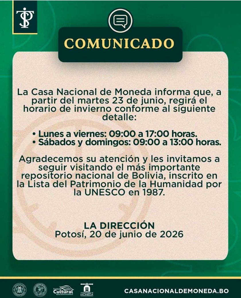 Casa de Moneda aplica horario invernal