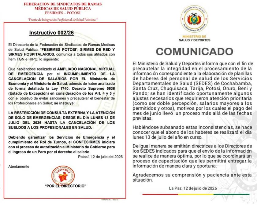 Profesionales en salud esperan cancelación de sueldos hasta el día 10 de cada mes