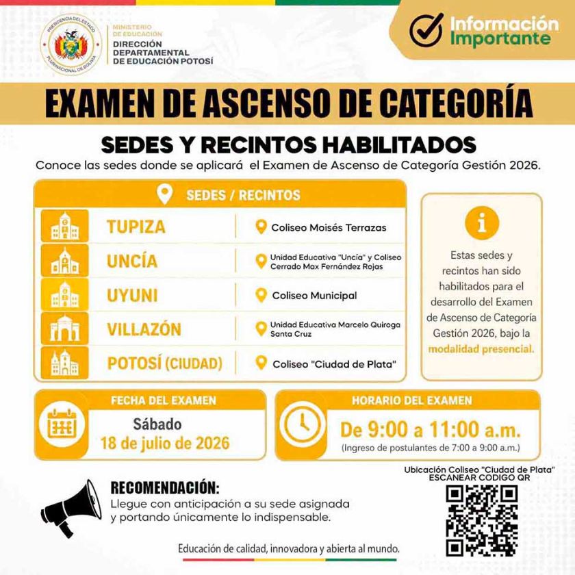 Alistan examen de ascenso de categoría de maestros 2026 en cinco sedes