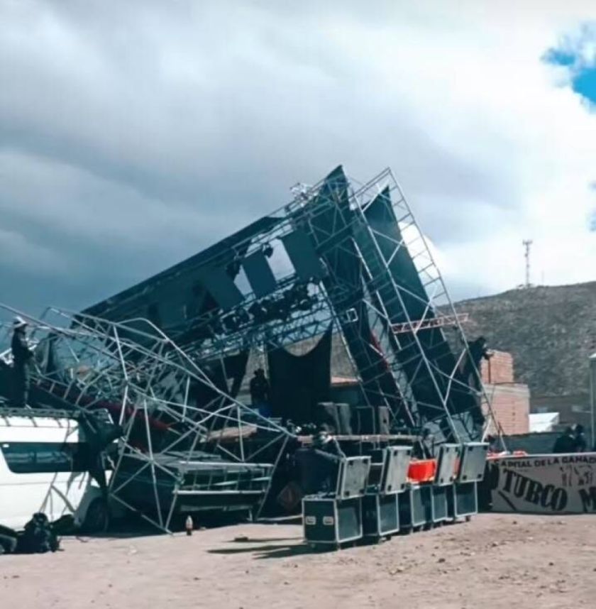 Fuertes vientos derriban escenario de la Fexpo CAM Turco 2026 en Oruro