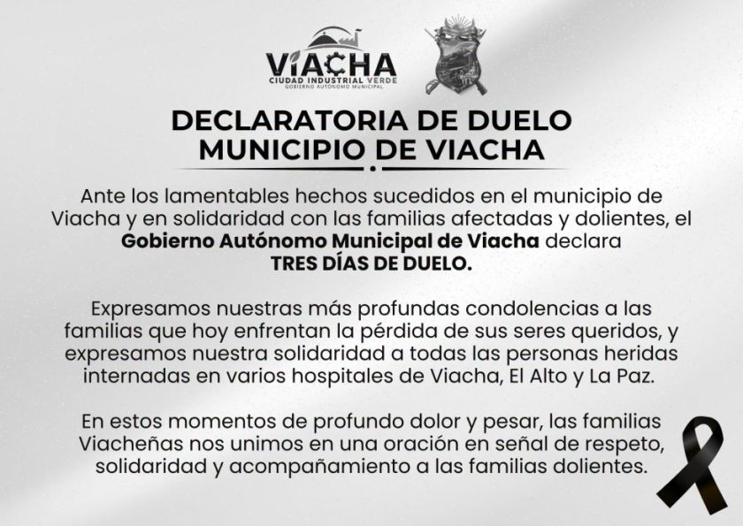 Viacha declara tres días de duelo por las víctimas de la explosión 