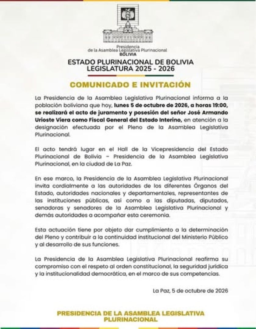 ALP confirma posesión de Urioste como fiscal interino este lunes