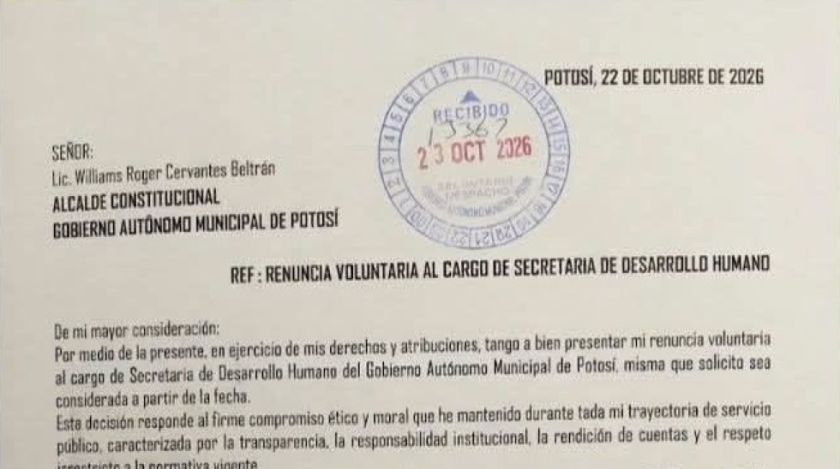 Alejandra Sivila renuncia a la Secretaría de Desarrollo Humano de la Alcaldía de Potosí