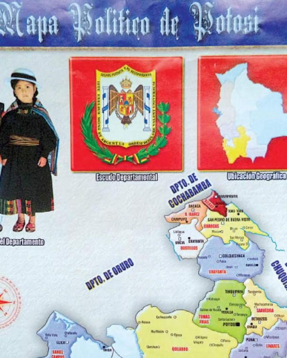 El escudo de Potosí aparece con laurel y olivo.