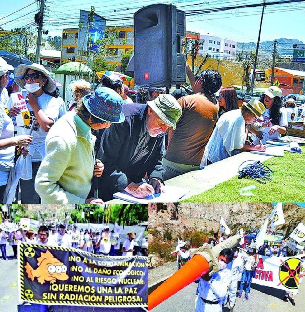 Vecinos de la zona de Mallasilla y comunarios de Achocalla marcharon en contra de la instalación.