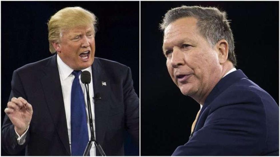 El candidato republicano, Donald Trump.				     Su ahora excontendiente, el senador John Kasich.