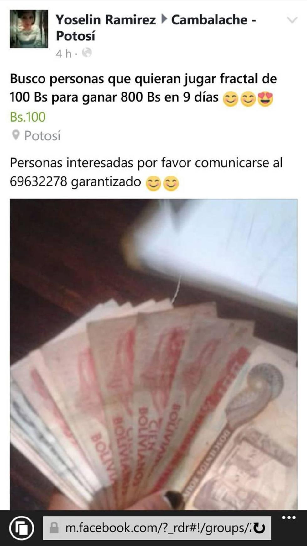 El Whatsapp es utilizado para promocionar la estafa.