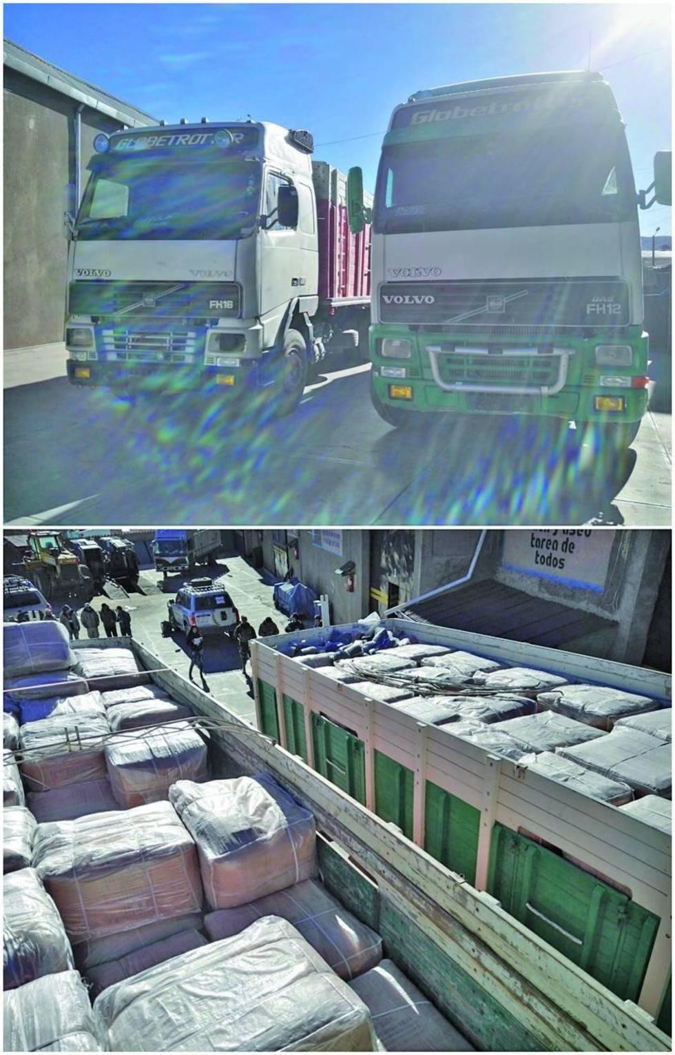 Estos son los camiones y la mercadería incautada.