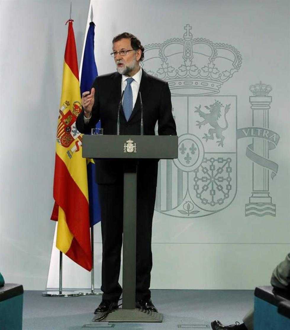 El presidente del Gobierno, Mariano Rajoy, declara en el Palacio de la Moncloa.
