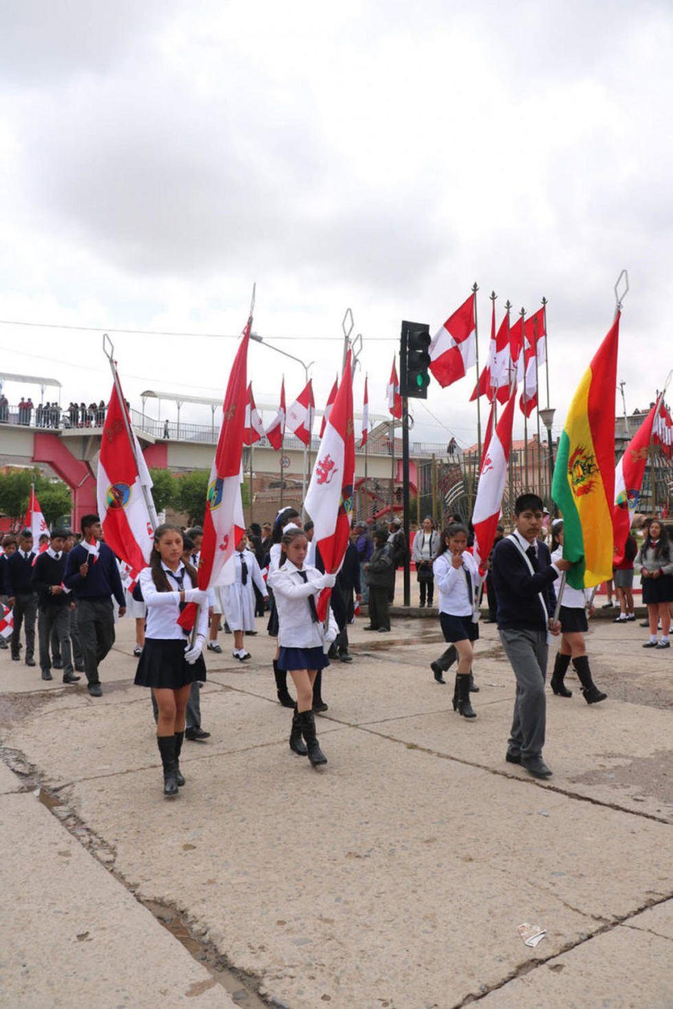 Los estudiantes llevaron en alto el lábaro potosino.