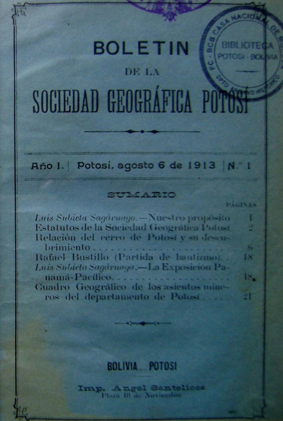 Boletín de 1913 en su reorganización a la cabeza de Ángel Casto.