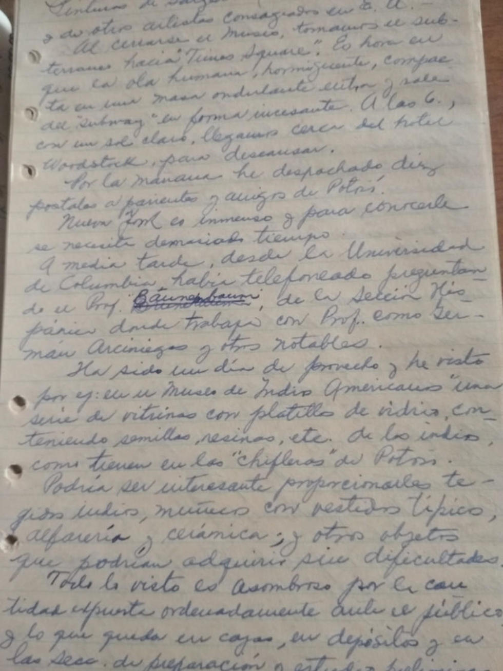 Una página del diario de viaje de Armando Alba a Washington.