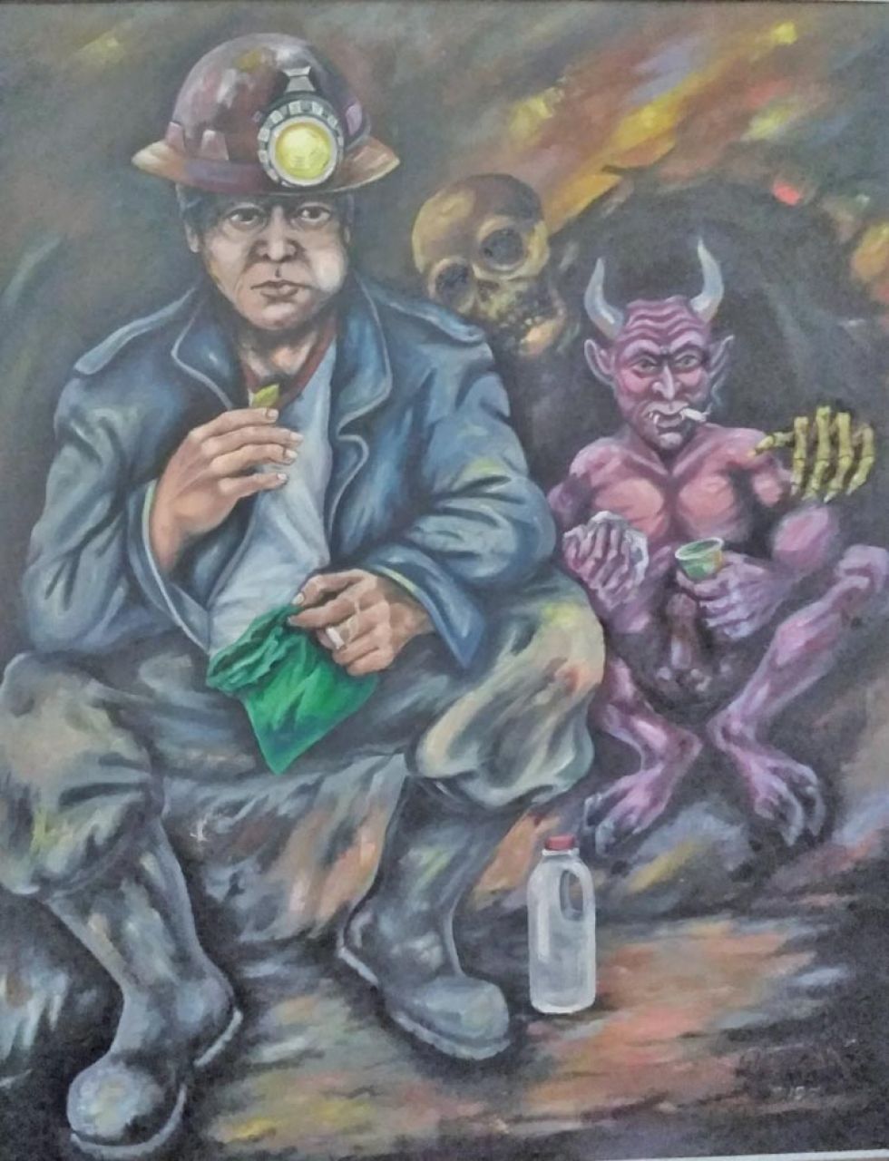 "Ch'alla al Tío", óleo de Ronald Flores.