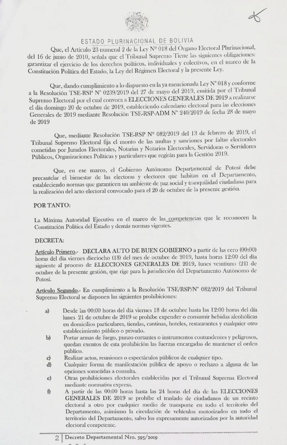El Auto de Buen Gobierno.