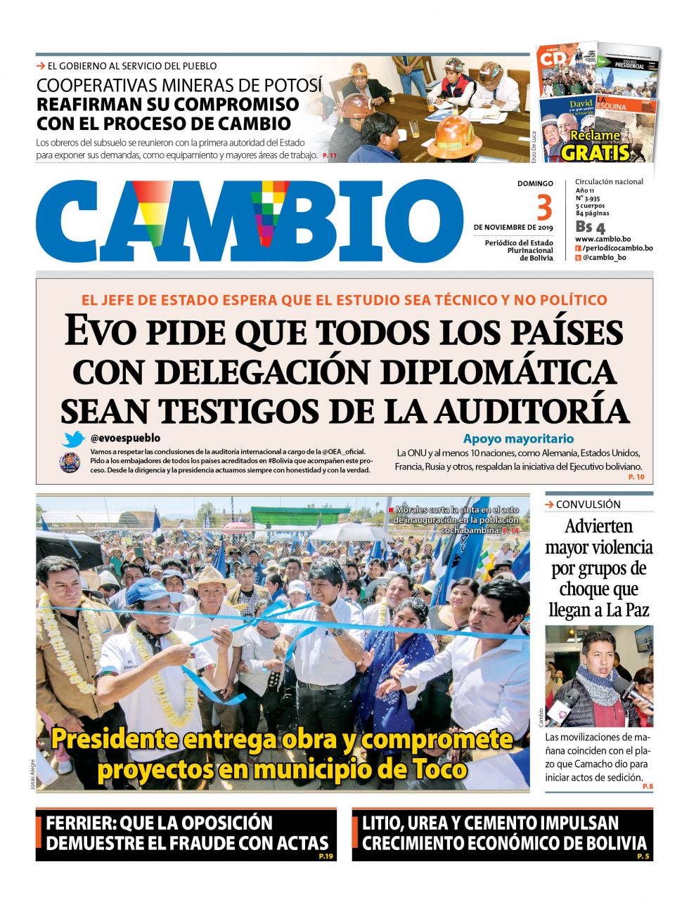 Cambio, diario oficialista.