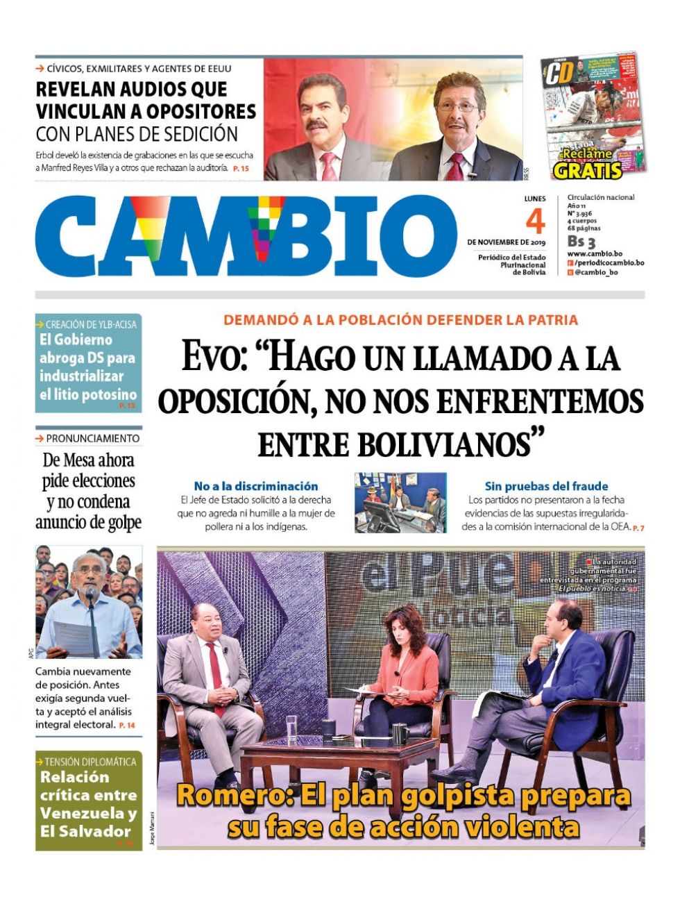 Cambio, diario oficialista.