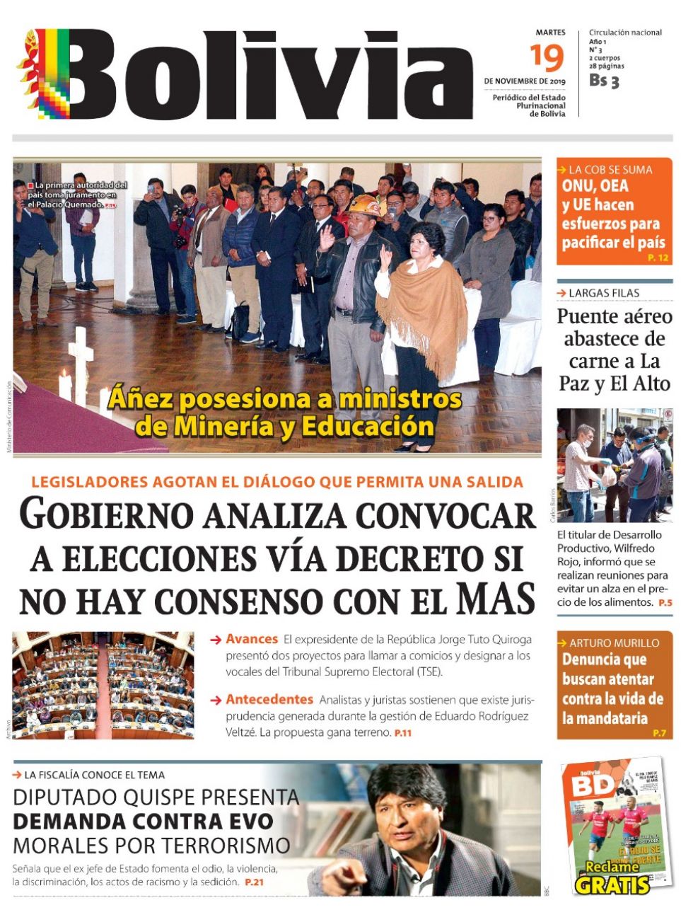 Bolivia, diario oficialista.