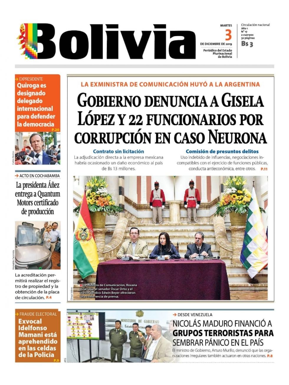 Bolivia, diario oficialista.